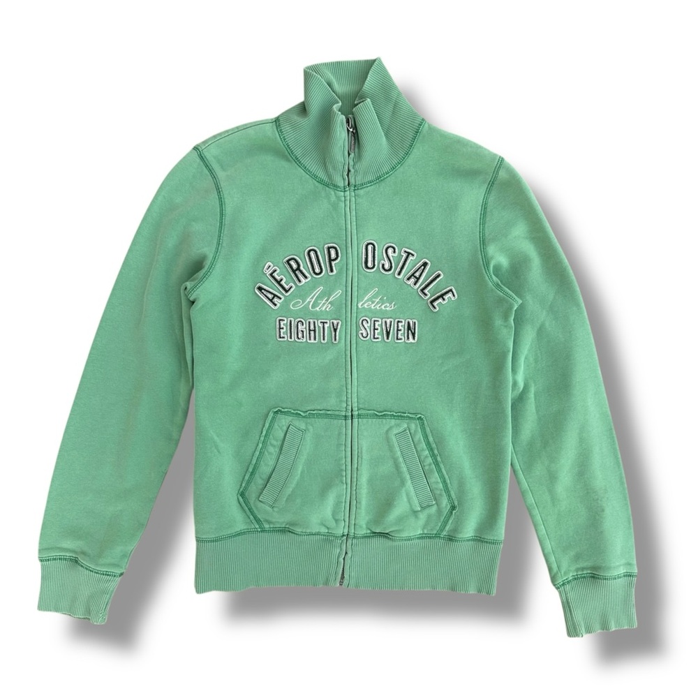 Y2K Aeropostale Women’s Track Jacket Green Size Large Distressed Full Zip